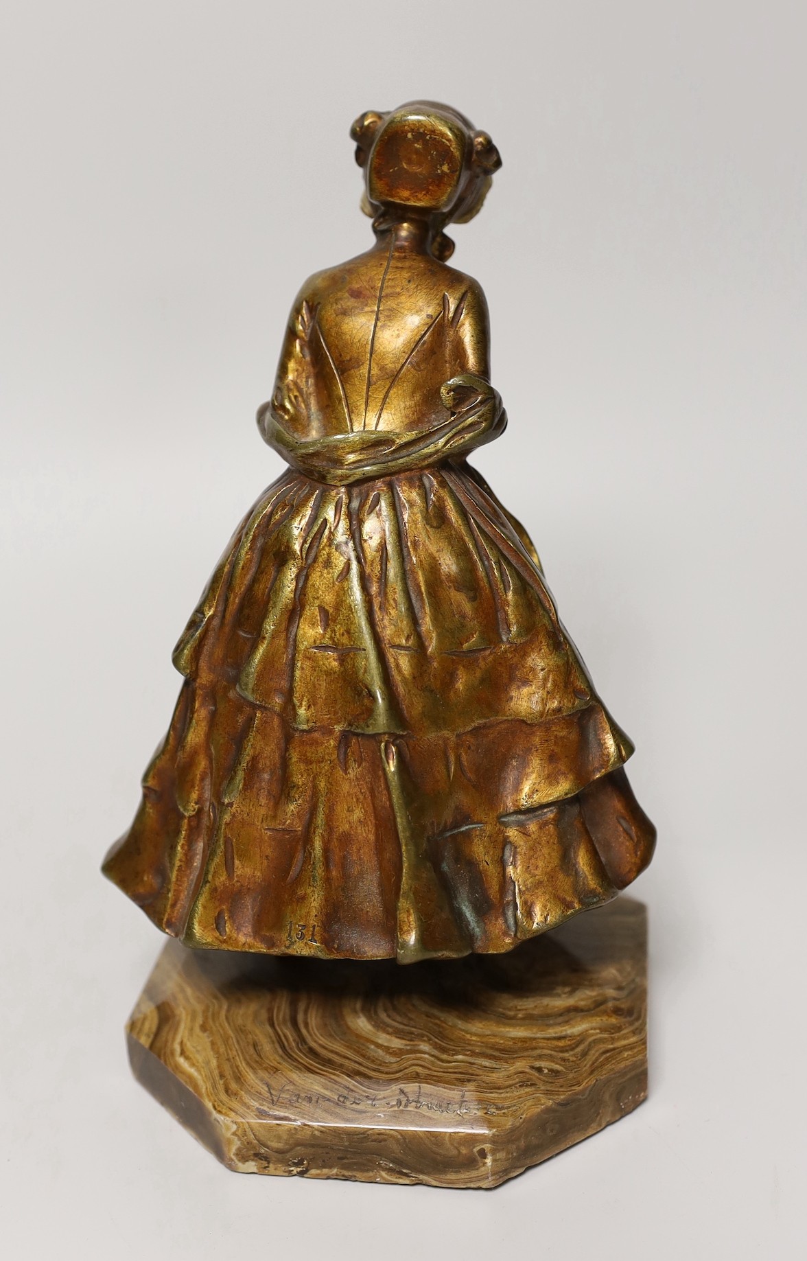 George van der Straeten (1856-1941), a bronze and ivory figure of a lady, on an onyx plinth, 22.5cm high